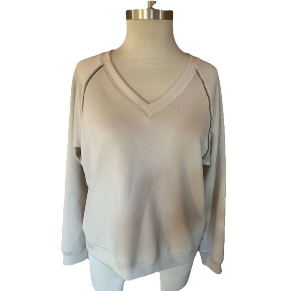 Elie Tahari Sweatshirt Sz Medium Supersoft Cream Metallic Trim Minimalist Luxury - Picture 1 of 10